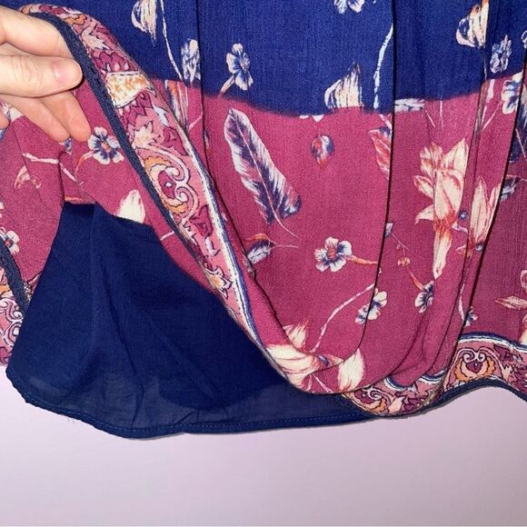 J Gee Sundress XL Midi Smocked Boho Print Bell Sleeves Blue Purple - Picture 4 of 8